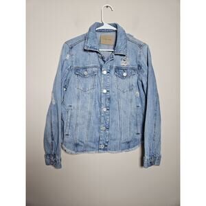 Blank NYC Blue Denim Jean Jacket Distressed Raw Hem Women's Medium